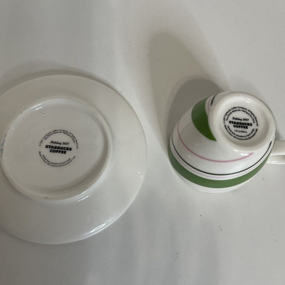 Starbucks Demi Espresso Mini Cup Mug Saucer Candy Striped Holiday 2007 Set - Picture 7 of 10